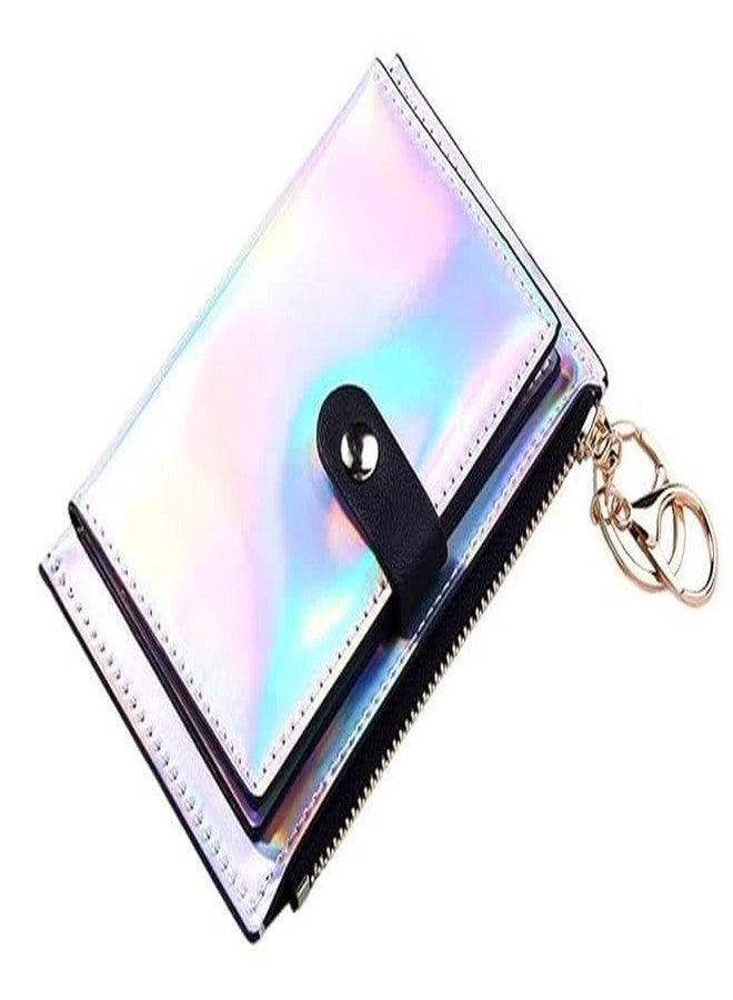 موكا محفظة صغيرة من MOCA للنساء والفتيات، مزودة بحامل بطاقات، وجيب للعملات المعدنية، و3 جيوب للنقود، وزر كبس، ومشبك لوبستر، مناسبة للمراهقات والفتيات (فضية). - Image 1